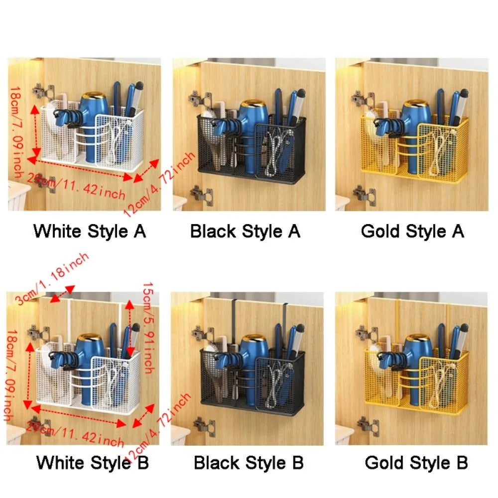 Wall Mounted Hair Dryer Storage Rack Iron No-Drill Comb Curling Storage Rack Space Saving Large Capacity Vue