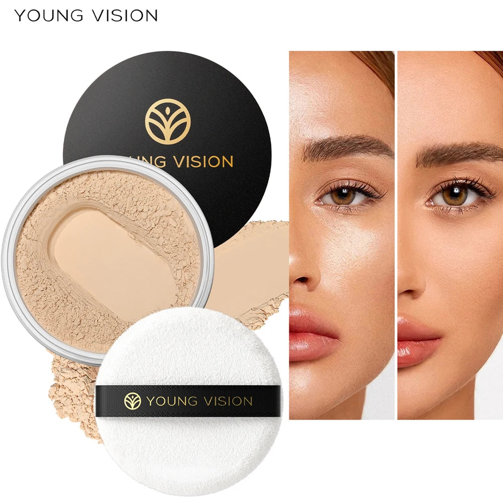 YOUNG VISION Setting Powder Loose Powder Non stick Powder, Breathable, Delicate, Matte Honey Powder with Puff Vue