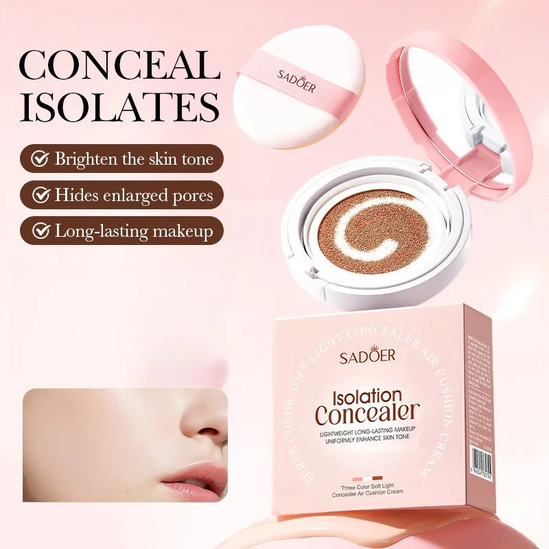 12g Three-Color Soft Light Concealer Cushion Cream, Containing Skin-Beneficial Ingredients Such as Niacinamide and Sodium Hyaluronate, Moisturizes and Adheres to the Skin, Provides Long-Lasting Makeup, Evenly Brightens the Co Vue