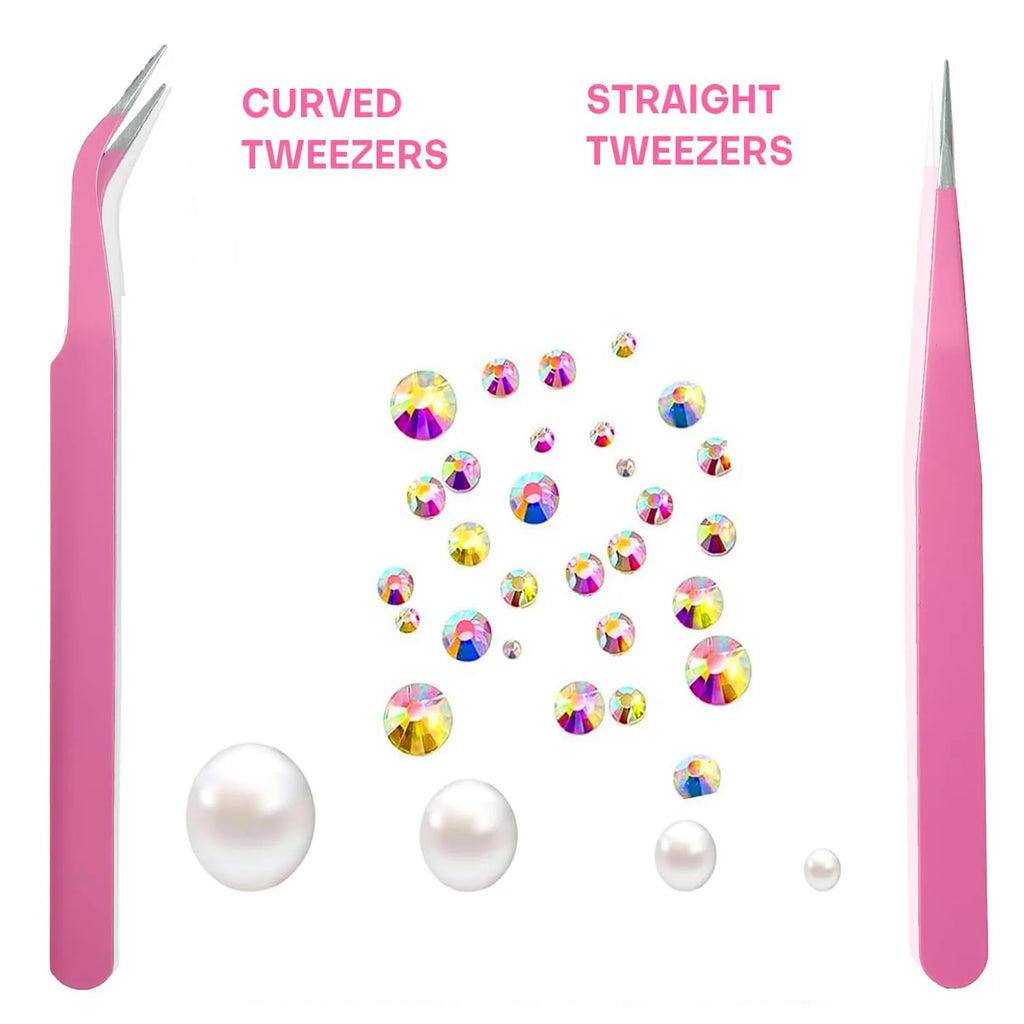 4 Pink Rhinestone Picker Tool Set 2Pcs Dual-Head Wax Pens 2 Tweezers Wax Pencil for Nail Art Crystal Diamond Pickup Vue