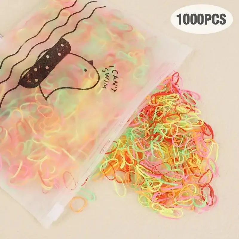 1000Pcs Hair Accessories Elastic Colorful Disposable Hair Bands Girls Rubber Band Kids Ponytail Holder Headband Children Vue B316 Fluorescent