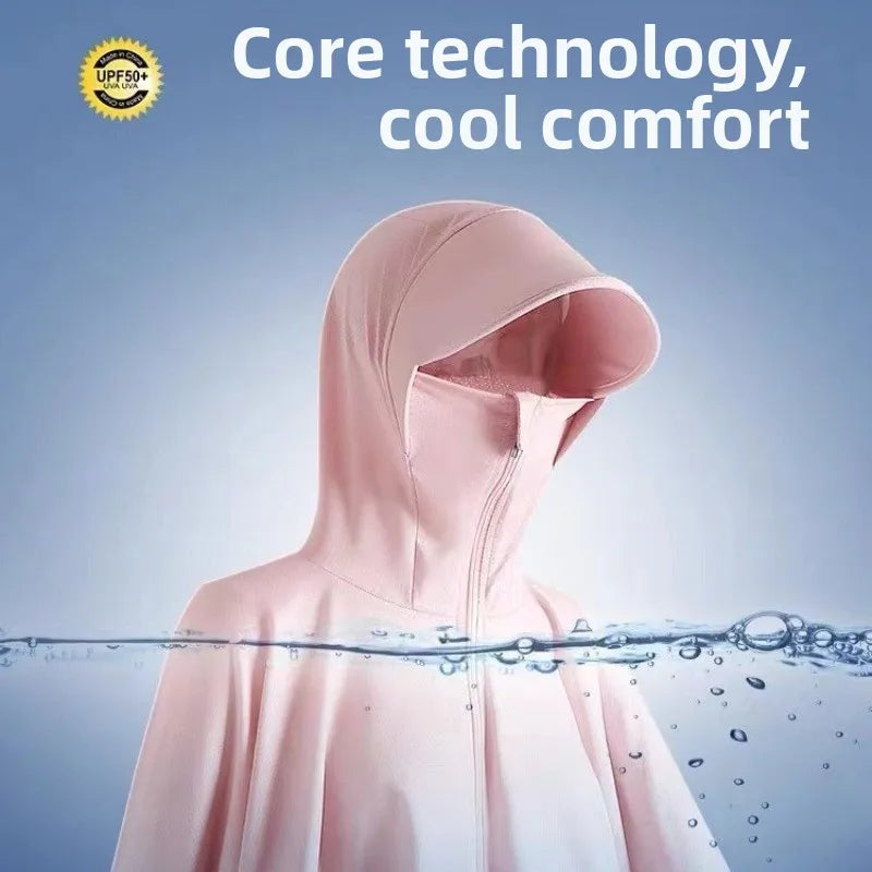 Ice Silk Hooded Sun Protection for Women Brim UV Blocking Breathable Cooling Outdoor Cycling Travel Casual Daily Cover Up Vue