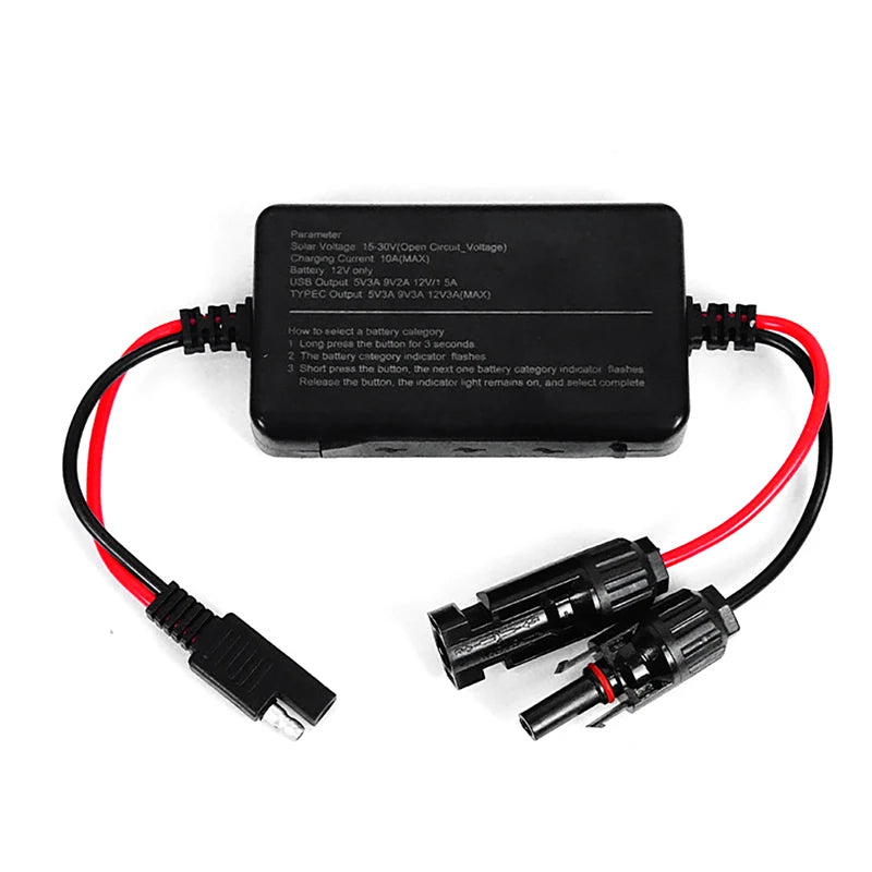 MPPT Solar Charge Controller 10A 12V, Solar Panel Controller Featuring Type-C Input, USB Output For Lifepo Battery Vue