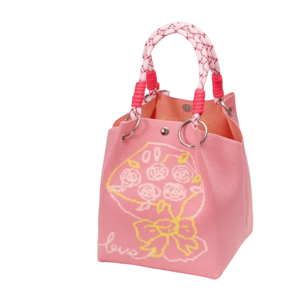 Fashion Cartoon Knitted Bucket Bag Large Capacity Handmade Wrist