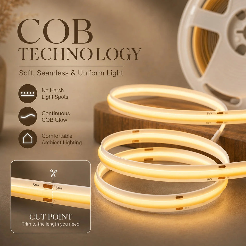COB LED Strip Light 1-5M USB Power Touch Switch Dimmable Flexible Lighting Ribbon Tape for Bedroom Wardrobe DIY Decoration Light Vue