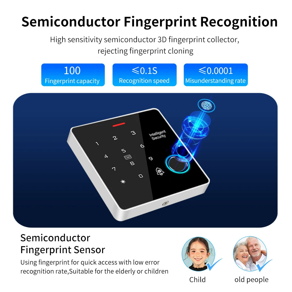 TF886 Fingerprint Keypad Standalone Rfid Card Reader for 12V Electric Access Control System Door Entry Zinc Metal Backlight Vue