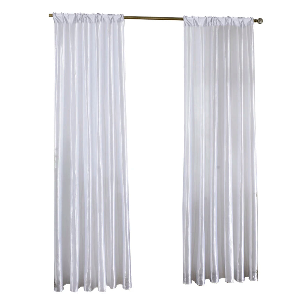 Modern Satin Solid Color Semi-Sheer Window Curtain Panel Window Curtain Panel Vue WHITE China Mainland