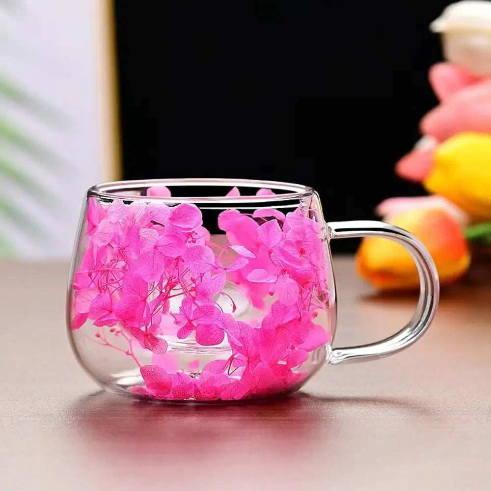 Coffee Tea Cup Dried Flower Glass Cup Double Insulated with Handle Double Wall Mug Heat Resistant 150ML Clear Glass Cup Vue