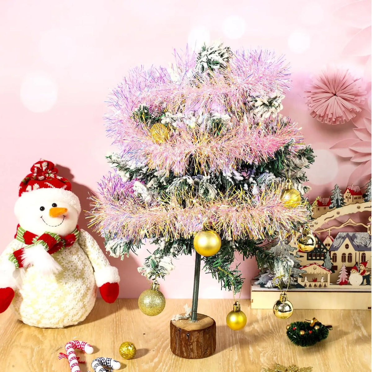 Metallic Tinsel Garland Rainbow Colorful Pink Christmas Garland Shiny Decorative String for Tree Holiday Party Decoration Vue