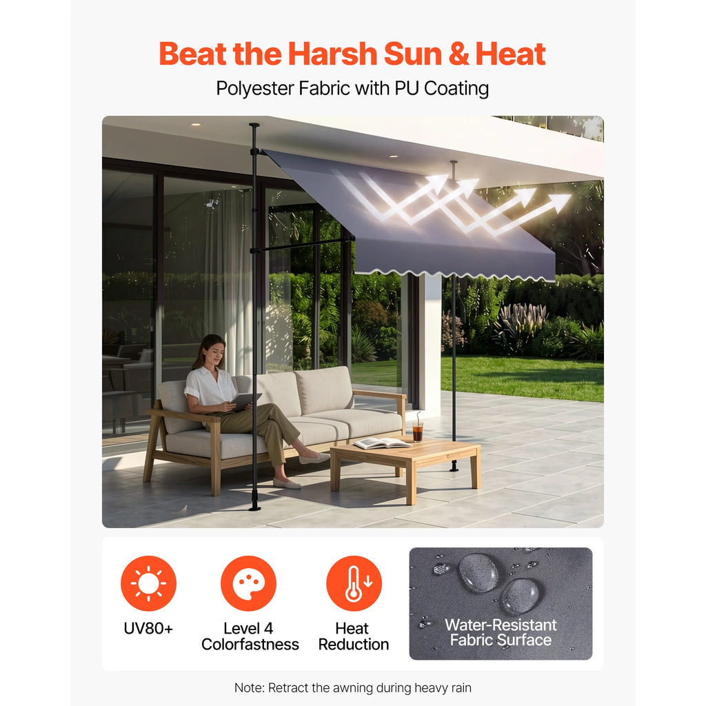 78" Manual Retractable Patio Awning – Height Adjustable Canopy Retractable Patio Awning Vue