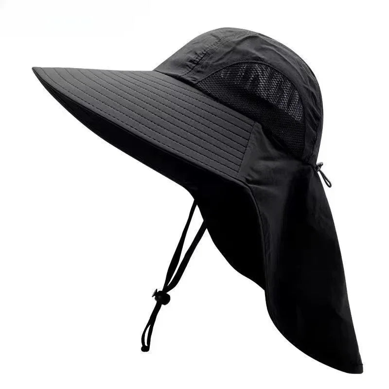 1/2/4PCS Sun Protection Bucket Hat for Men Wide Brim Fishing Cap with Neck Shade Face Flap Lightweight Summer Hiking Camping Vue Black-1PC