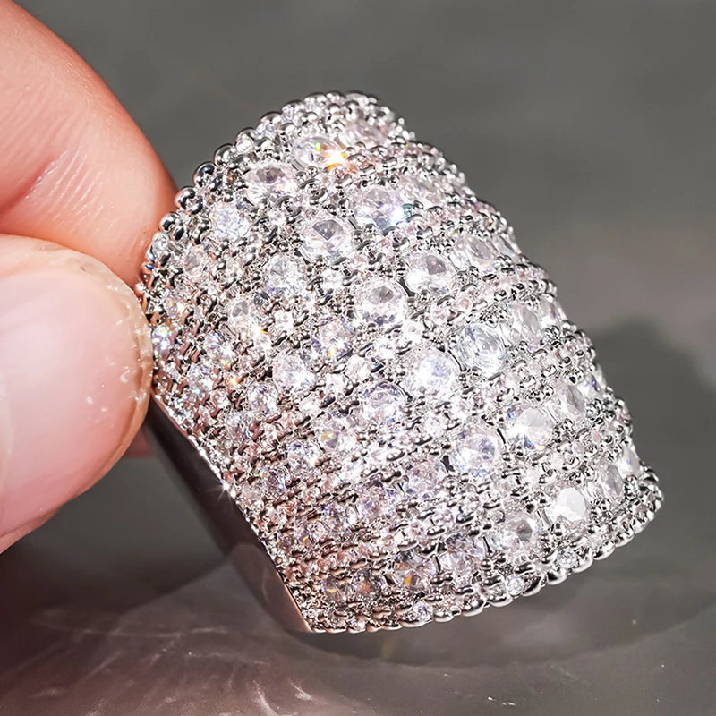 Huitan Wide CZ Ring for Women | Silver-Tone Wedding Band Fashion Ring Vue