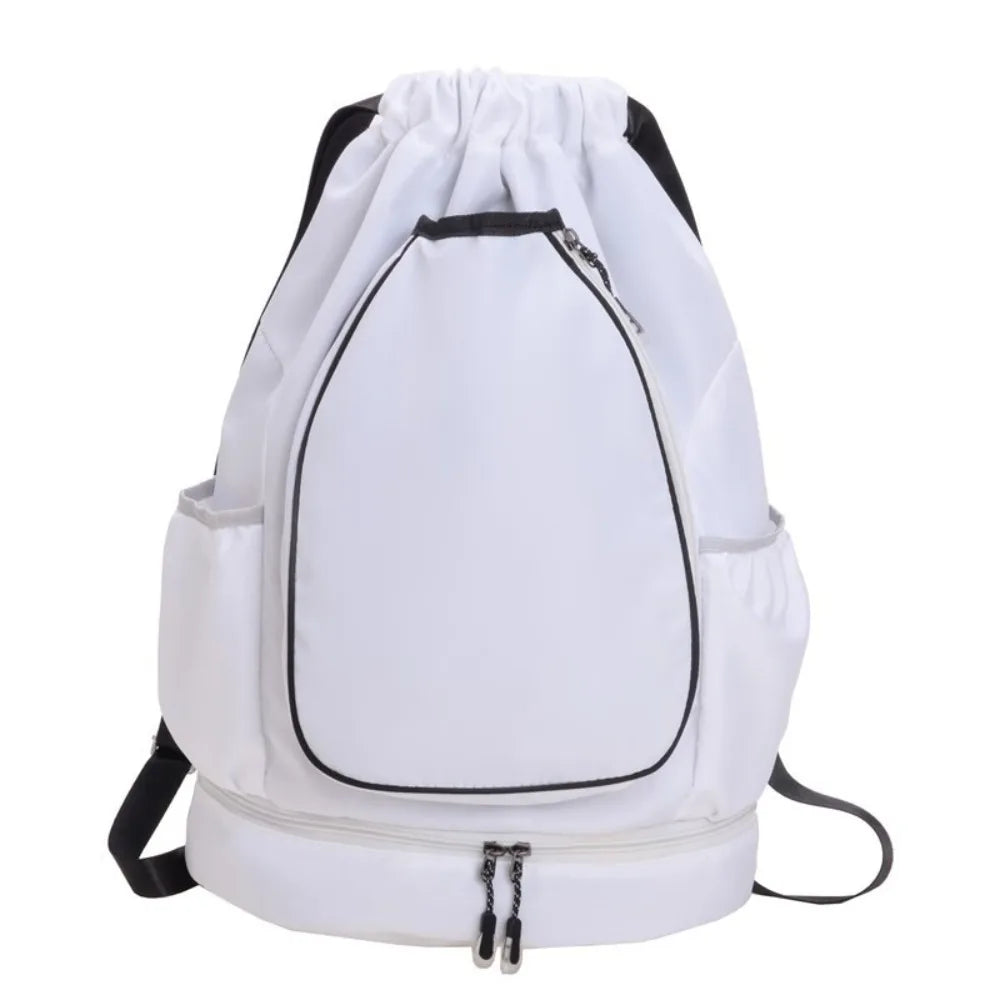 2 Rackets Tennis Racket Backpack with Shoes Pocket Waterproof Badminton Sports Bag Adjustable Strap Casual Gym Pack Vue White