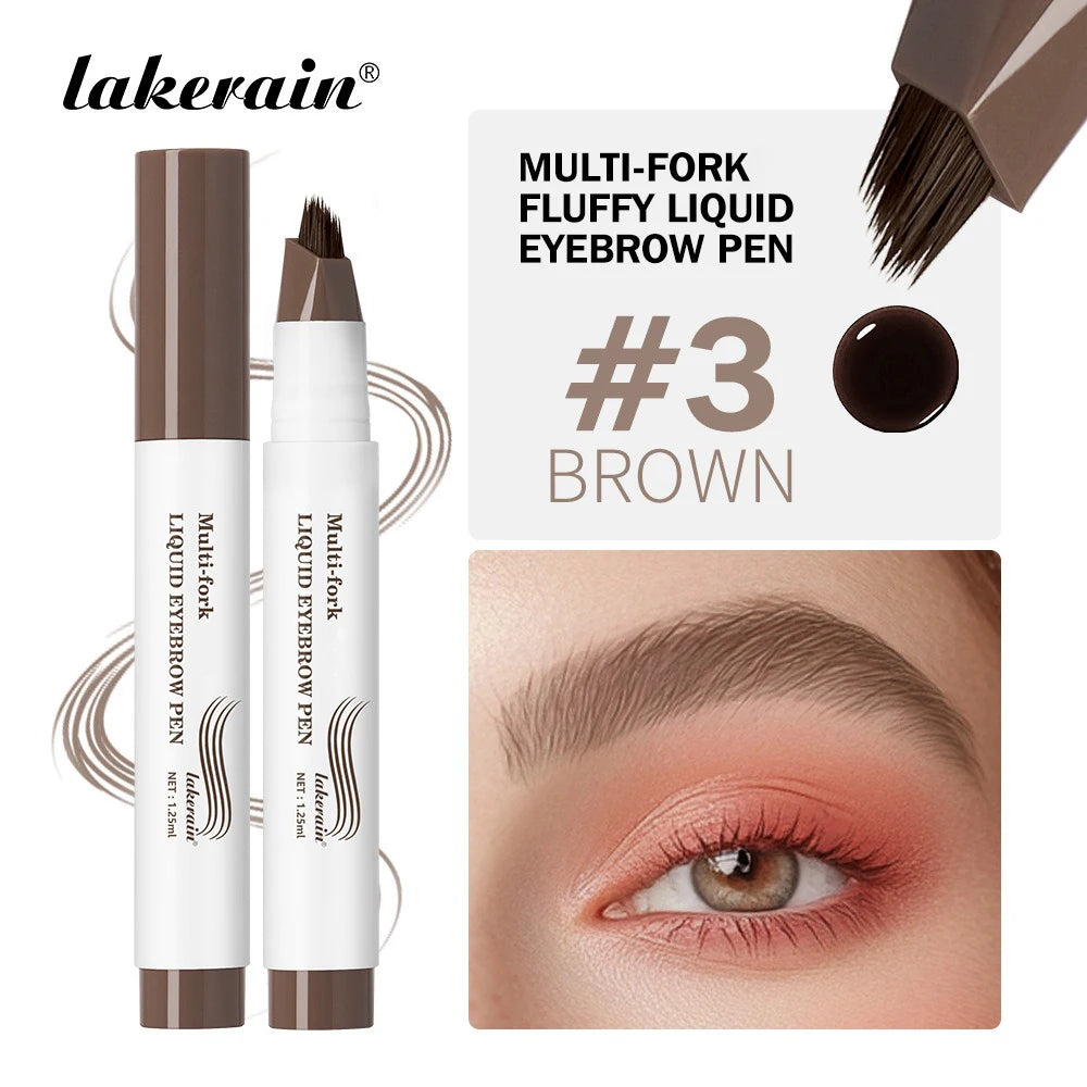 Long Lasting 4D Wild Eyebrow Pen Multi Forks Liquid Pen Tip Fine Sketch Natural Dark Brown Liquid Tattoo Brow Waterproof Makeup Vue 03 Brown-1pc