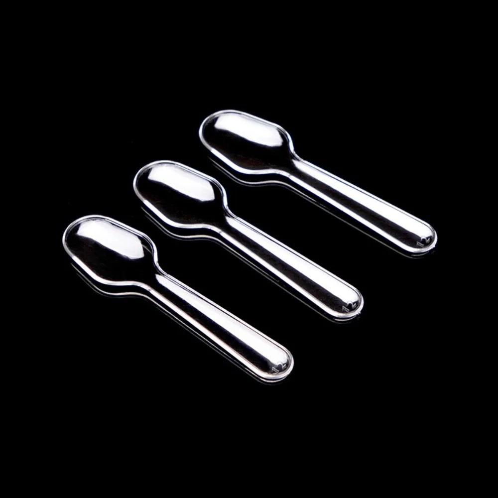 100pcs Plastic Disposable Clear Plastic Spoons Transparent Thicken Disposable Flatware Spoons 7.5*2cm Commercial Restaurant Vue