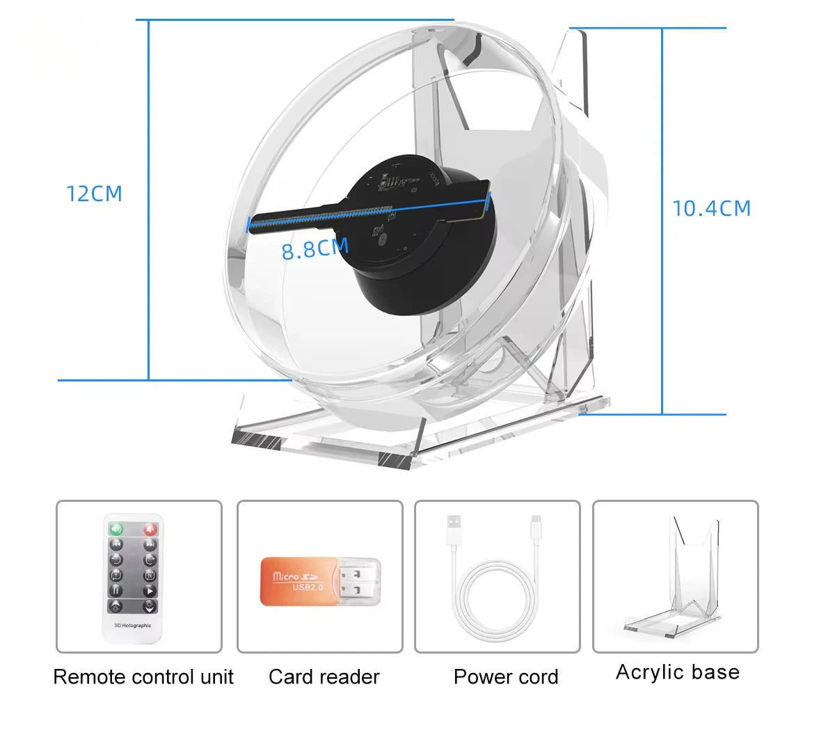 Mini 3D Holographic Projector Fan Desktop LED Advertising Machine Hologram Picture Video Display Remote Control with Stand Vue Min Fan