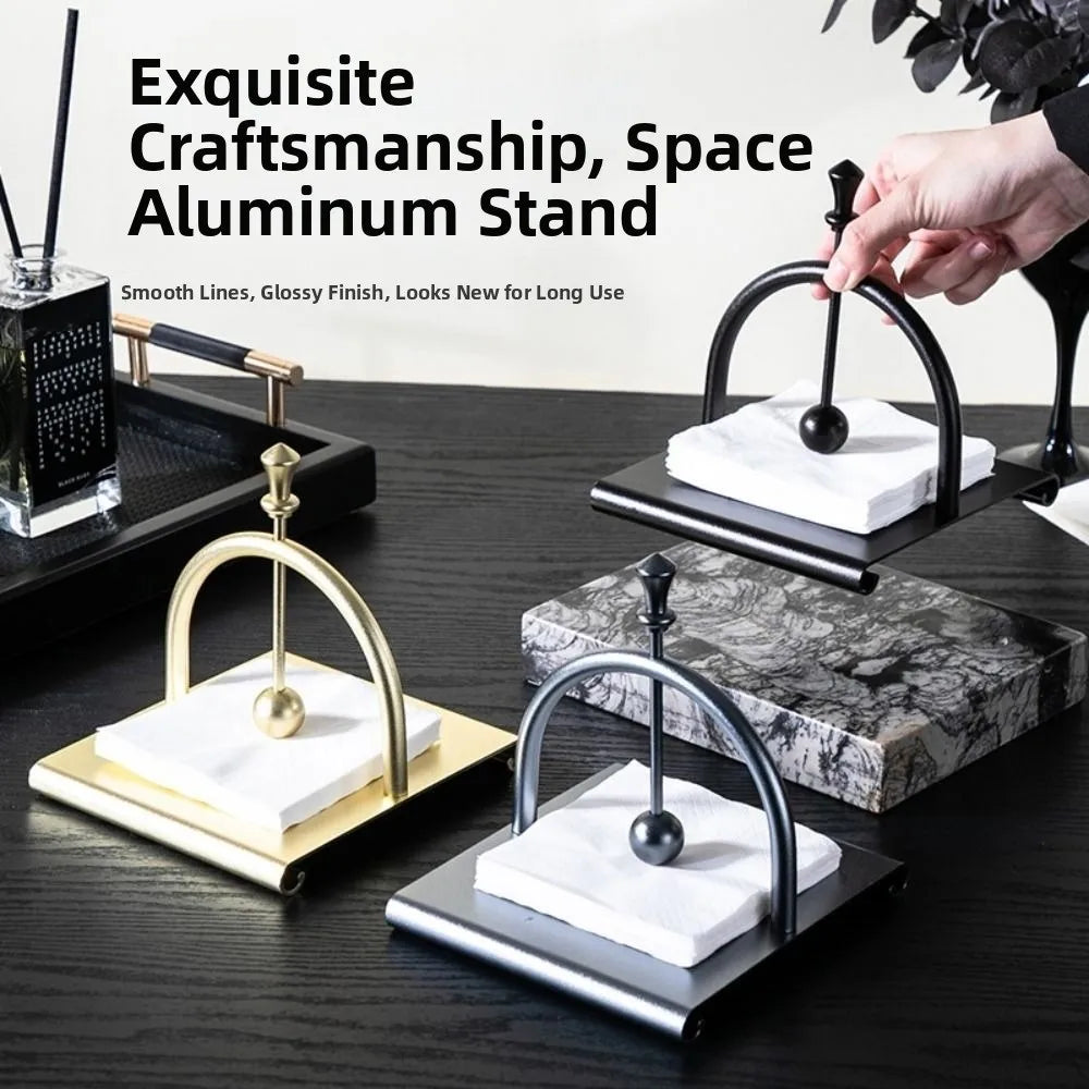 Retro Square Tissue Holder Creative European Style Aluminum Napkin Stand Smooth Light Luxury Tabletop Tissue Rack Vue