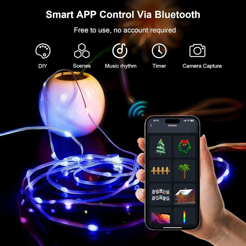 Smart RGB Fairy String Light Bluetooth APP Control Music Sync Dynamic Twinkle LED Garland Light for Room Wedding Birthday Decor Vue