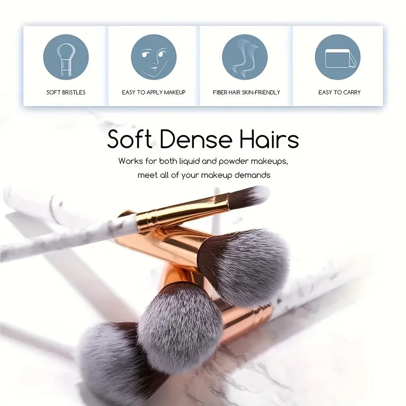 10PCS Professional Makeup Brushes Set Marble Handle Make Up Brush Foundation Concealers Blending Eye Shadow Lip Brush Kit Tool Vue