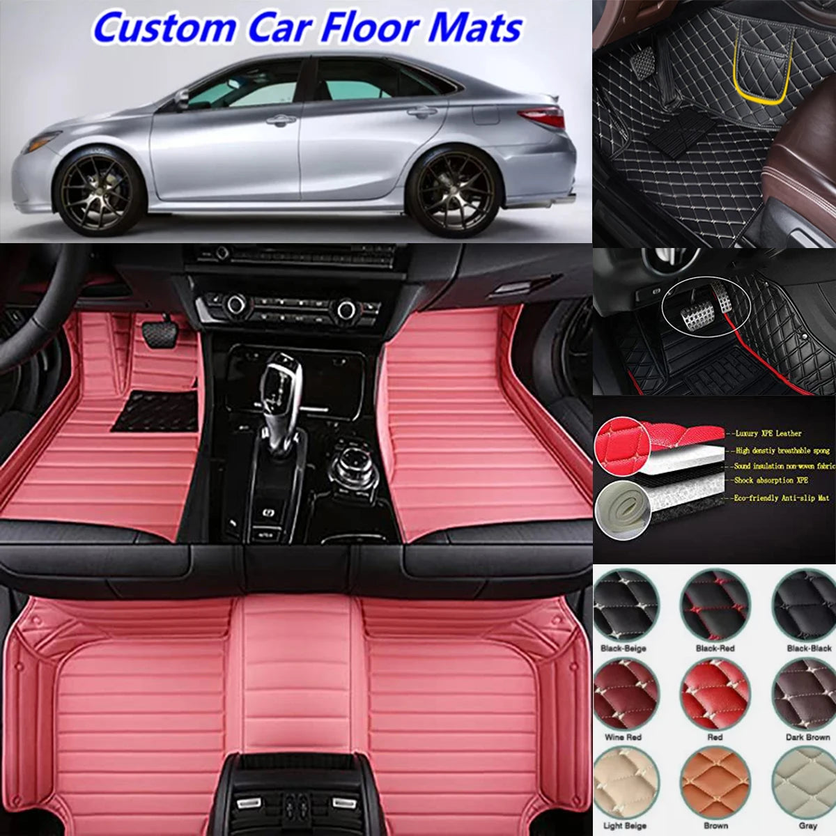Custom Car Floor Mats For BMW X5 E53 E70 F15 G05 F85 F95 Auto Carpets Foot Coche Accessorie Floor Liners Vue B-pink 2000-2006 E53