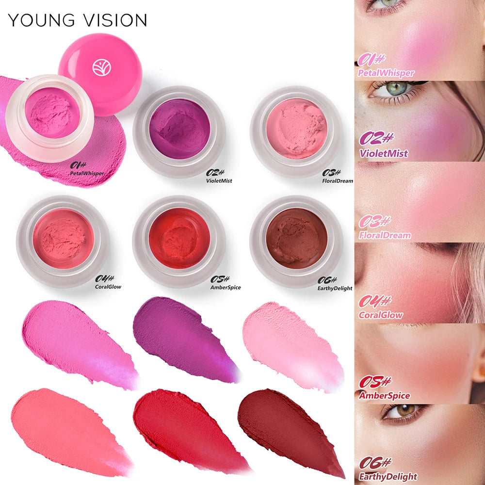 6 color optional Mousse texture powder blusher cream delicate, and has a lasting matte velvet rouge. gift A finger powder puff Vue