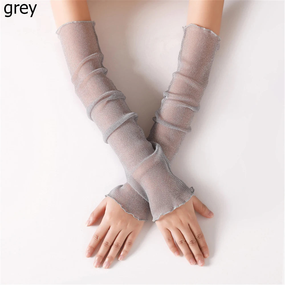 Women's Summer Sun Protection Sleeves Mesh Lace UV Thin Long-sleeved Vue grey