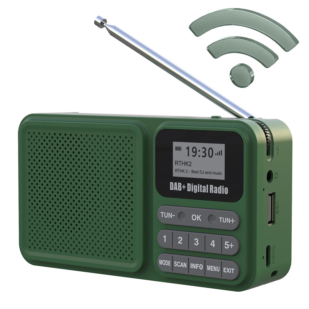 Handheld DAB FM Radio Wireless Bluetooth MP3 Player Support U-Disk TF Card Slot Stereo Sound LCD Screen for Outdoor Hiking Vue