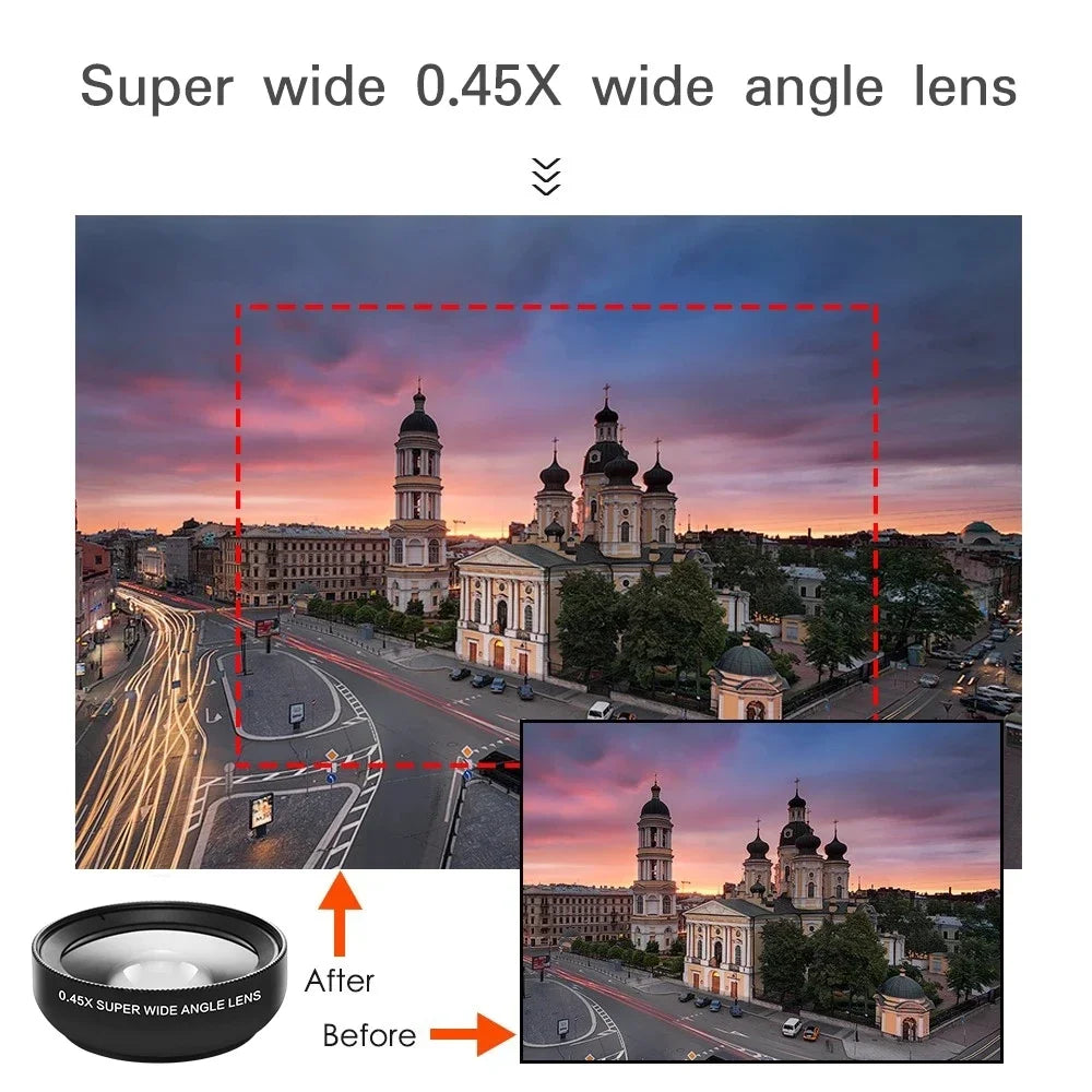 Universal 2 IN 1 Lens Clip 37mm Mobile Phone Lens Professional 0.45x 49uv Super Wide-Angle + Macro HD Lens for iPhone Xiaomi 12 Vue