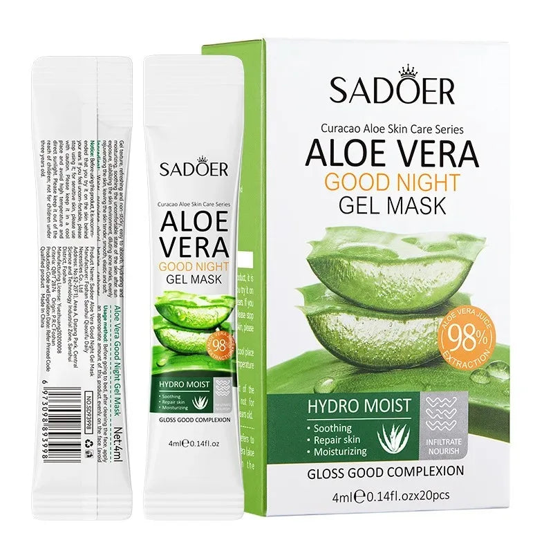 4ml*20 Sticks/Box Sadoer Aloe Vera Good Night Freeze Mask, Sleep Mask, Night Facial Care, Soothes, Moisturizes, and Nourishes the Skin Vue 1 Box