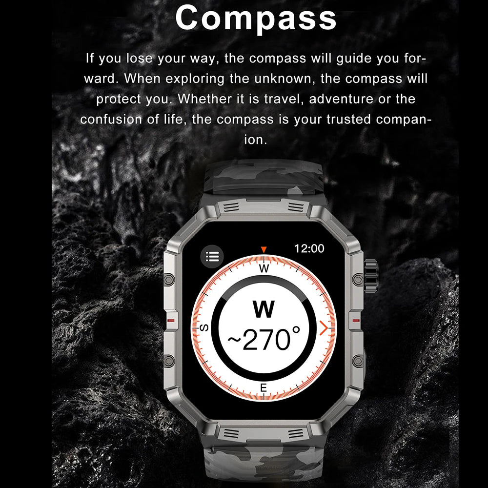 GW55 Smart Watch Compass Bluetooth Call Ai Voice Assistant 3ATM IP68 Waterproof Health Monitor Outdoor Sports Smartwatch Men Vue