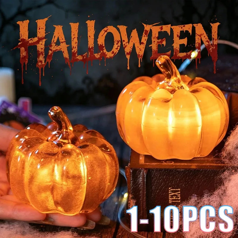 1-10PCS Halloween LED Pumpkin Light Plastic Ornament Tabletop Decor Flashing Glow Lamp for Ghost Party Festival Supply Vue