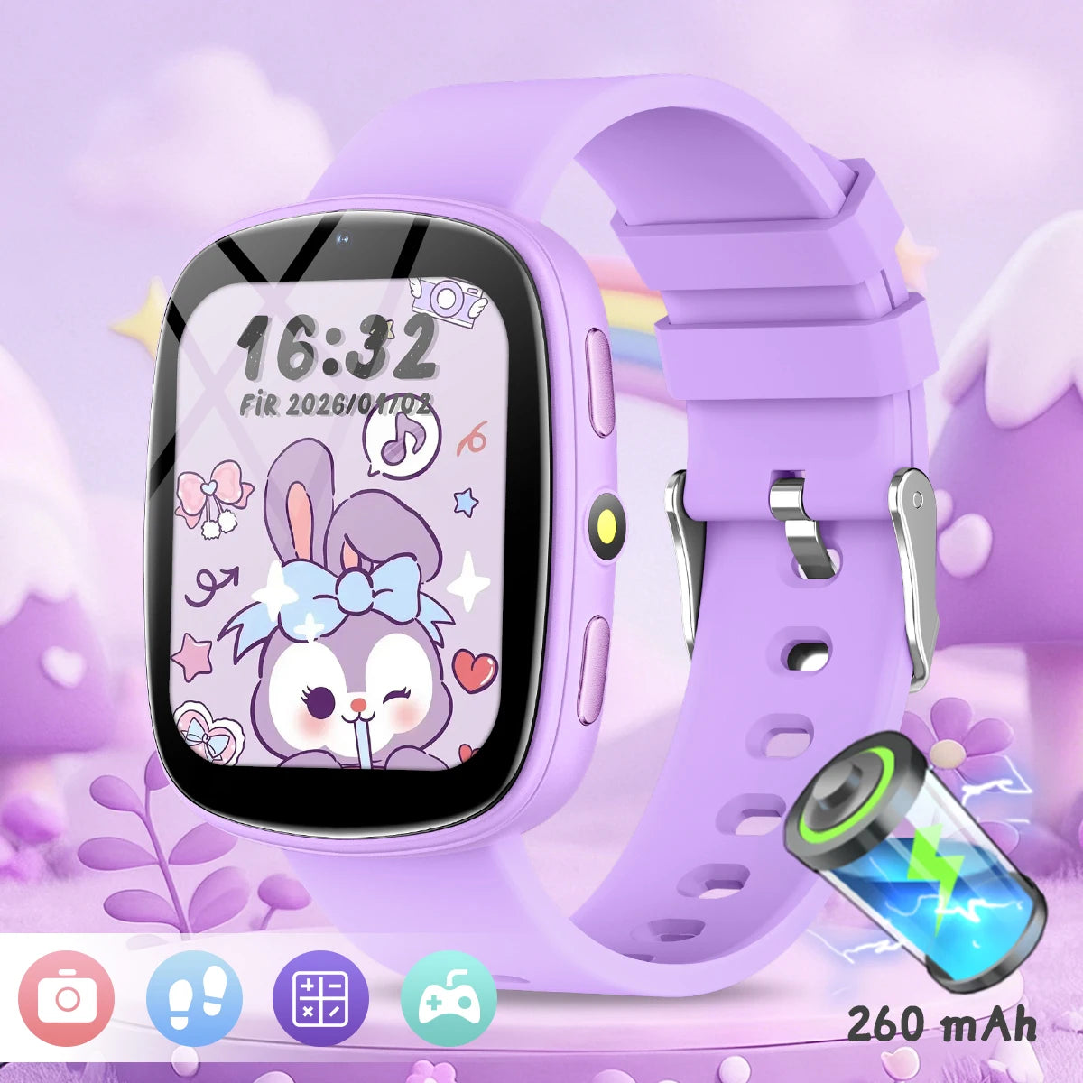 2026 Kids Games Smartwatch 1.83''HD Screen Camera 22 Interesting Games Sleep Monitor Alarm Clock Calculator Children Watch Gifts Vue purple