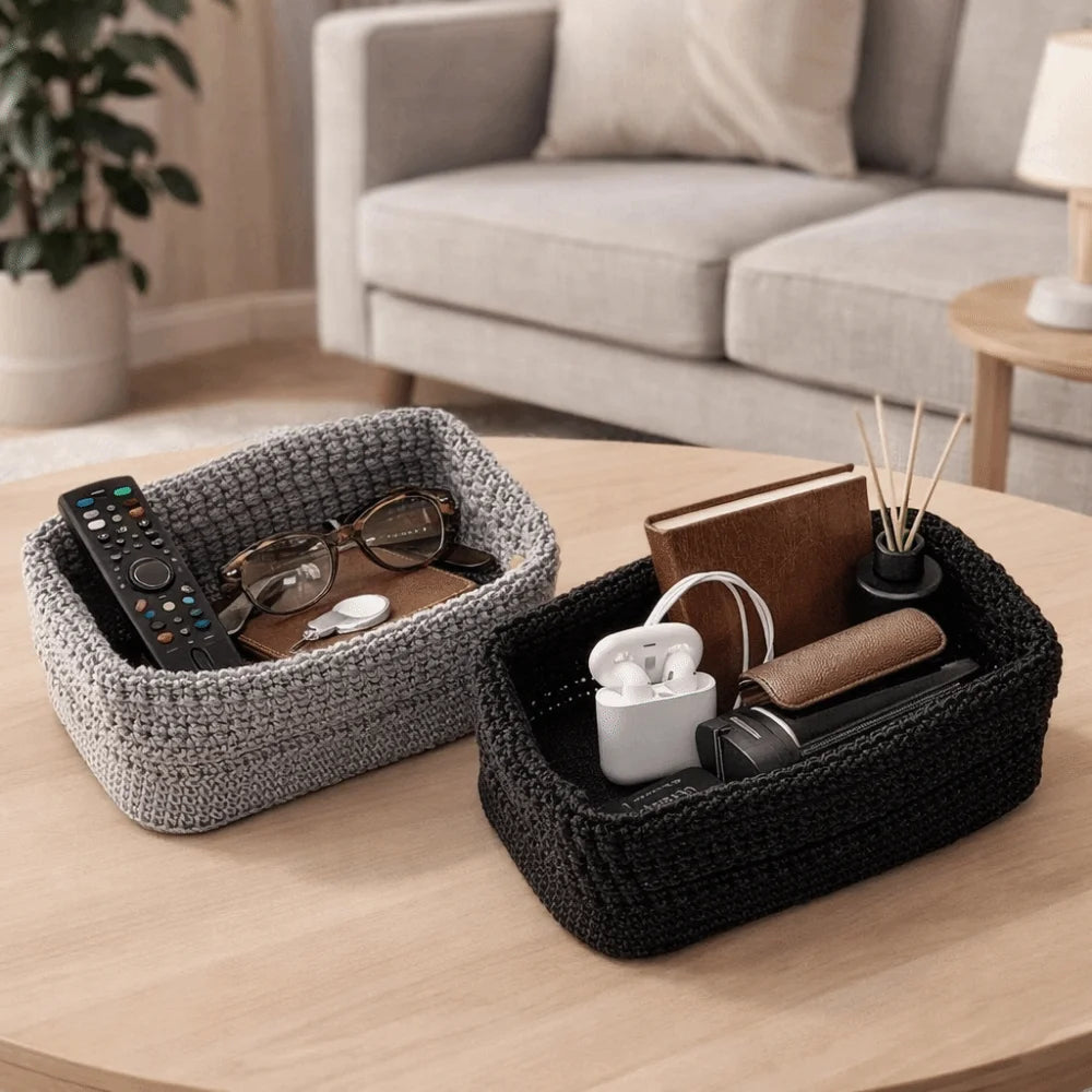 Handwoven Cotton Rope Storage Basket Rectangle Large Capacity Knitted Storage Basket Breathable Moisture-proof Vue