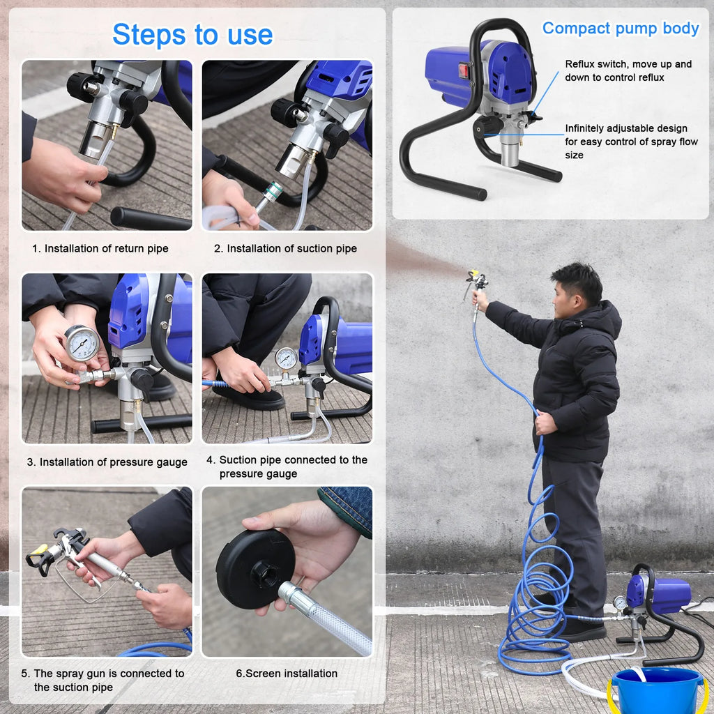 Electric Airless Sprayer Electric Paint Spraying Machine High Efficiency High Pressure Airless Sprayer Vue