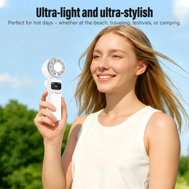 USB Rechargeable Foldable Fan, Portable Ice Cooling Handheld Fan 3600mAh, 90° Adjustable, 5 Speed Wind, 3 IN 1 Hand Fans Vue