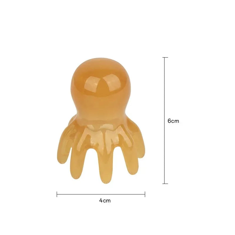 Octopus Massage Comb Resin Head Meridian Scraping Scalp Massage Brush Acupuncture Spa Scraping Massage Comb for Relieving Fatigue Vue Yellow 4X6Cm