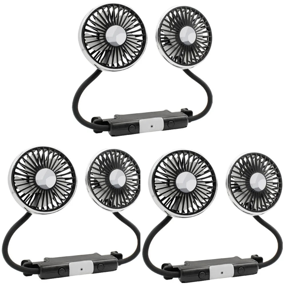 Car Double-Head Hose Rear Seat Car Electronic Fan 360° Rotation 3-Speed Strong Wind Fan Car Cool USB Fan Compatible With Laptops Vue 3pcs