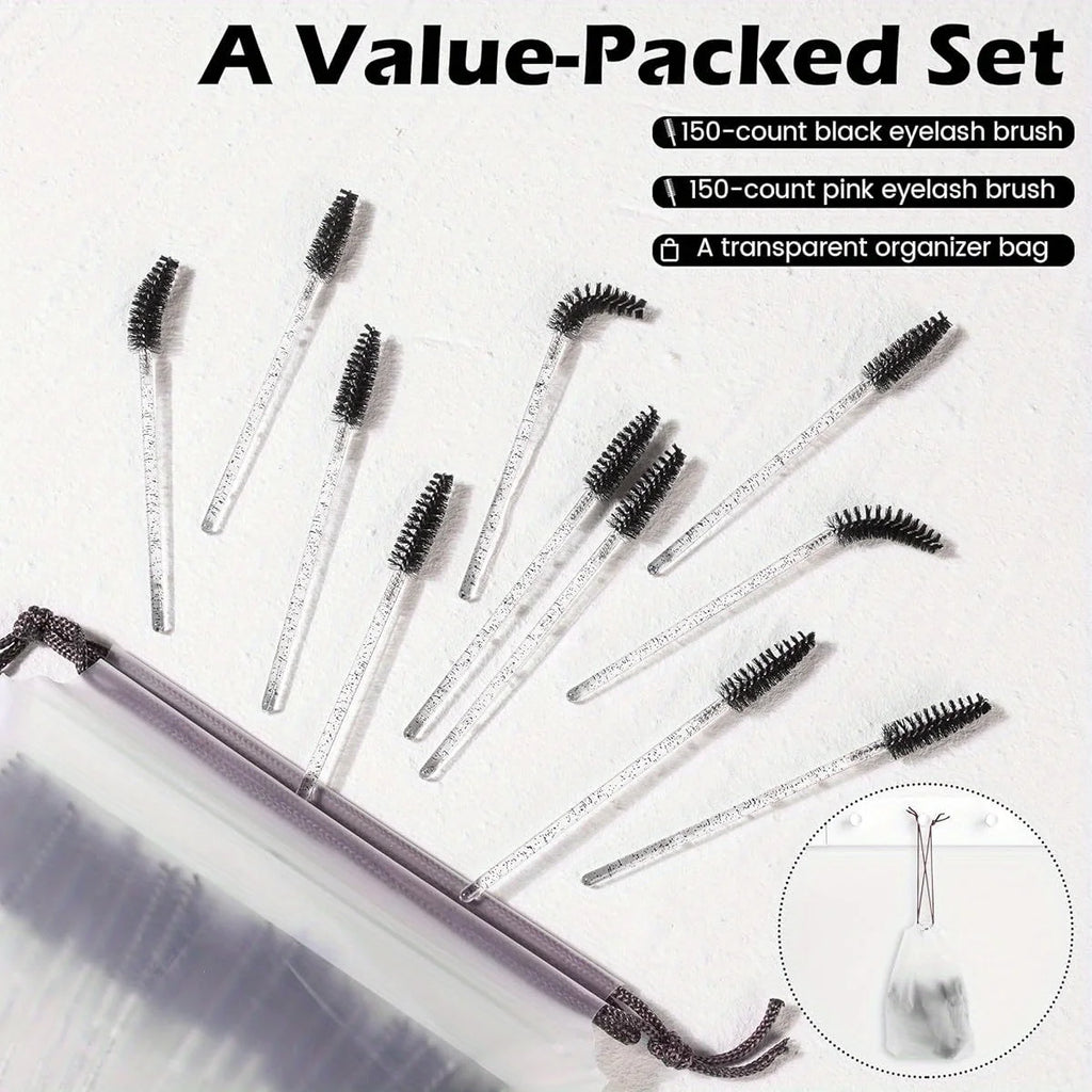 300pcs Disposable Eyelash Brushes Pink & Black-Professional Spoolie Wands for Lash Extensions | Salon Supply Eyelash Applicators Vue