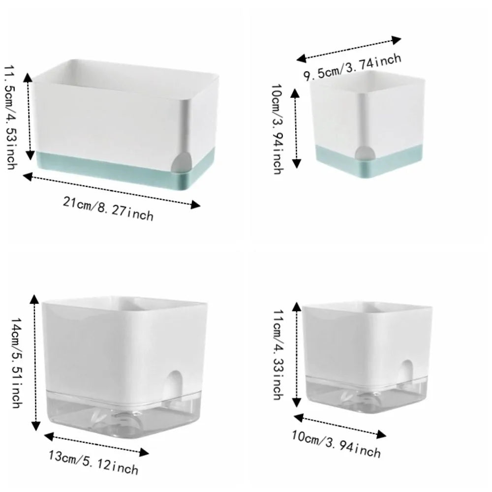Square Shape Self Watering Plant Pots Drainage Hole Patchwork Plant Pots Plastic 2-Layer Design Lazy Flowerpot Office Vue