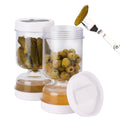 New Olive Container Hourglass Jar with Strainer Flip Pickle Container Olive and Pickle Strainer Jar, for Airtight Food Storage Vue Light Grey