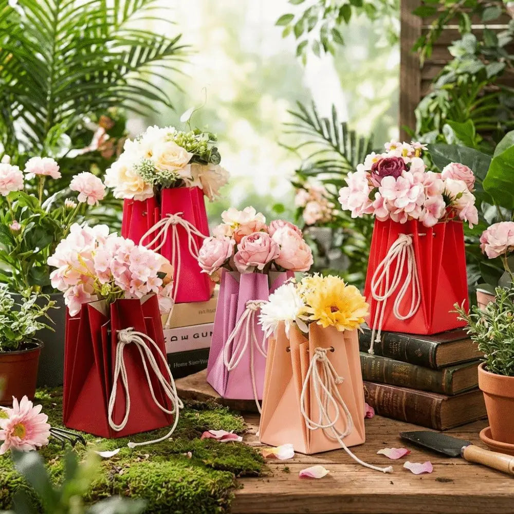10Pcs Portable Romantic Flower Packaging Box Paper Hand-folded Rose Bouquet Bags Insertion Flower Flower Gift Box DIY Wedding Vue