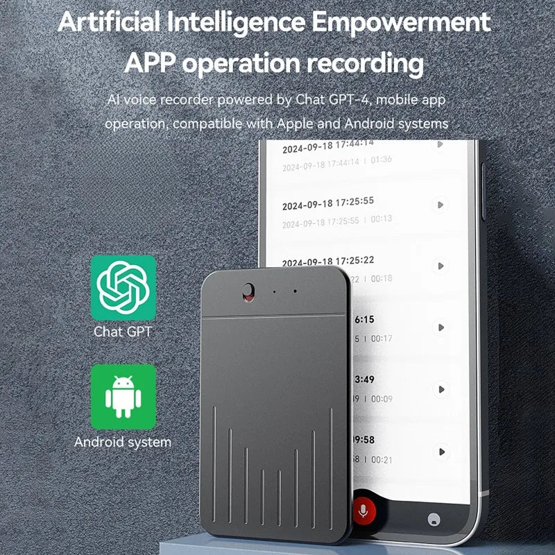AI Powerd ChatGPT-4 App Phone Call Mini Audio Voice Recorder Espia Transcribe Summarize 58 Language Translator Audio Dictaphone Vue