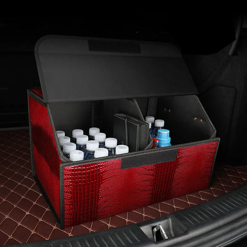 Crocodile Pattern Trunk Storage Box ，Artificial Leather Large Storage Bag Folding Organizer Boxs Waterproof Auto Accessories Vue