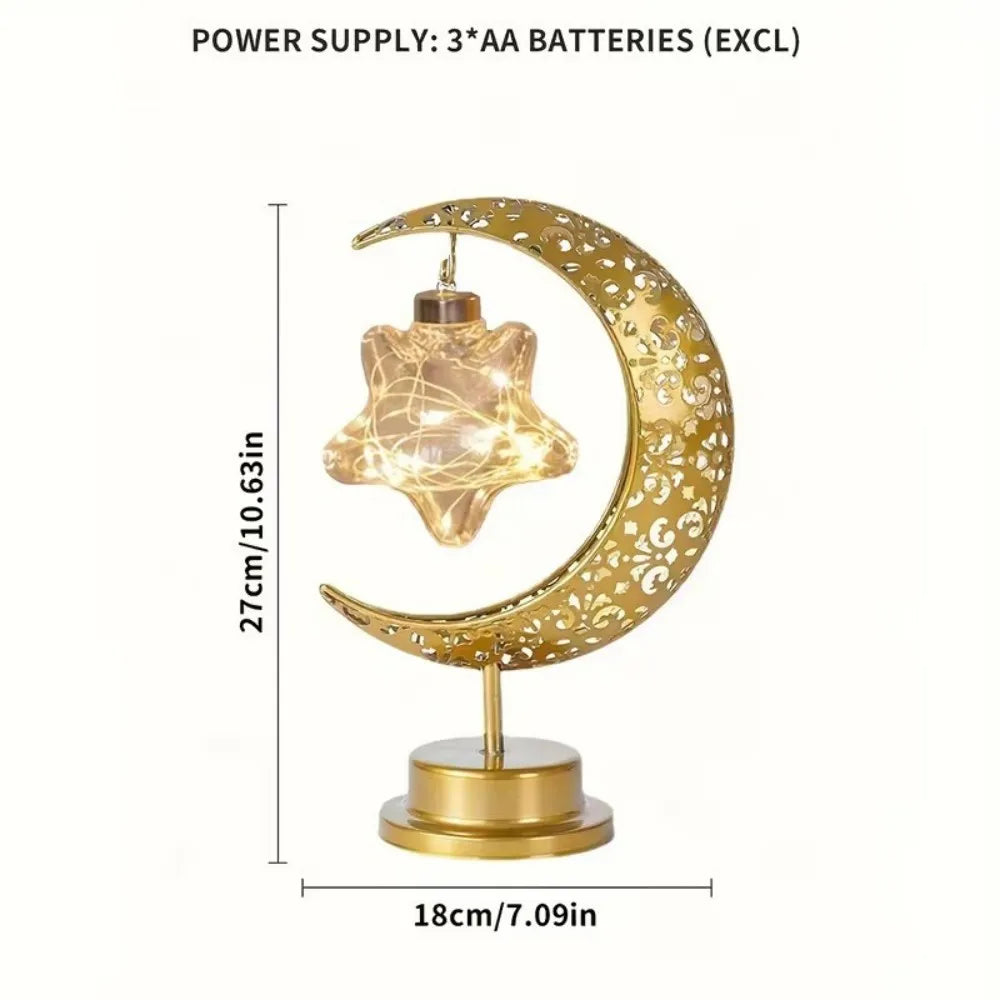 1PC LED hanging star and moon desk lamp,powered by 3 AA batteries(excl),suitable for bedroom,living room and Ramadan decoration Vue
