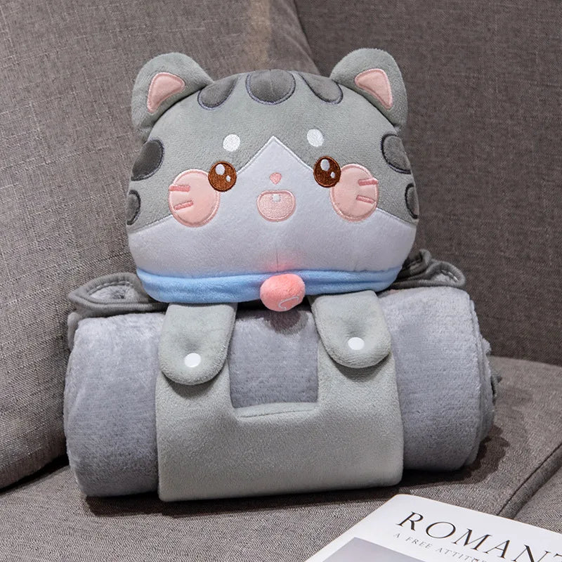 2 in 1 Capybara Panda Pillow Blanket Plush Roll,Kawaii Stuffed Pillow Warm Lap Throw for Office Nap Soft Gift for Girls Kids Vue Cat 80x100cm