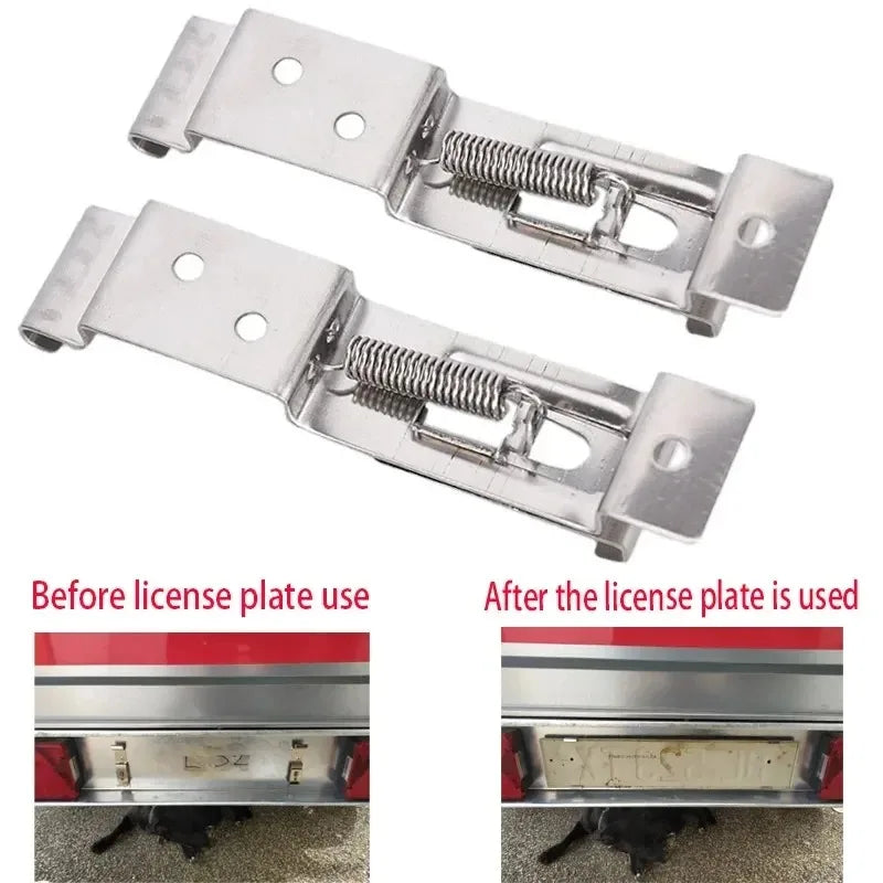 Trailer Number Plate Clips 2PCS,Rectangular Car License Plate Spring Loaded Stainless Steel Bracket Cars Frame Holder Clamps Vue