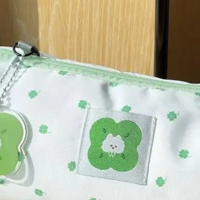 Cute & Sizeable Four-Leaf Clover Kitten Themed Organizer for Pencils and Cosmetics - Perfect for Travel, School, Office Vue