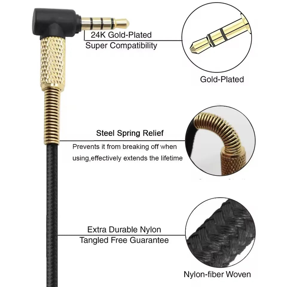 Replacement Nylon Braided Aux Cable Extension Cord For Sony MDR-10RBT MDR-10R MDR-1A XB950 Z1000 Headphones Vue