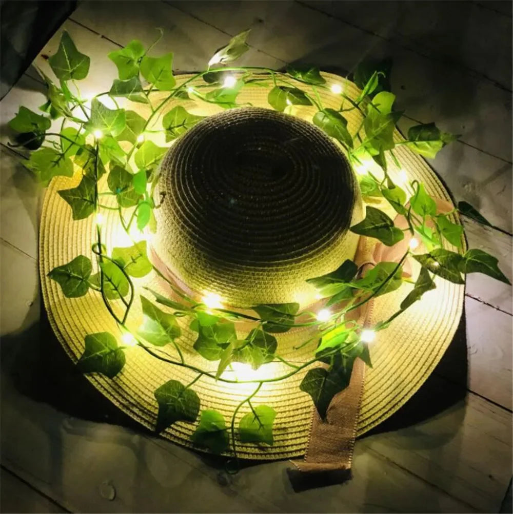 2M 20 LED Green Leaf Fake Plants String Light Battery Powered Waterproof Fairy String Light for Wall House Christmas Decorations Vue