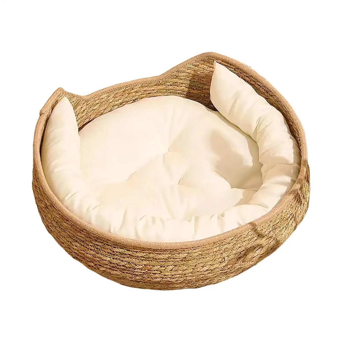 35x13cm Round Cotton Rope Cat Bed, All Season Woven Pet Sleeping Basket with Pillow, Comfortable Kitten Resting Nest for Home Vue